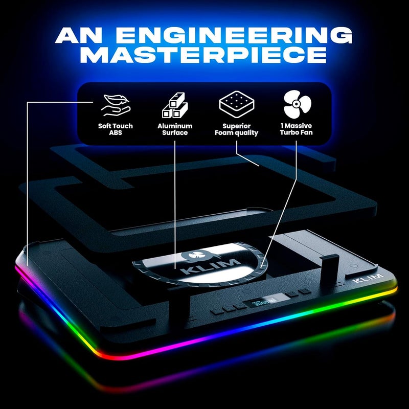 KLIM Turbofrost MAX - RGB Laptop Cooling Pad, Gaming Laptop Cooler with Powerful Turbofan XL, Fast Cooling Laptop, 15.6-17in, Smart Inlay System for Optimal Airflow, Adjustable Speed, LCD Screen - Image 3